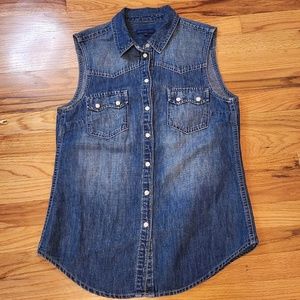 Martin + Osa Denim Snap Front Sleeveless Shirt S